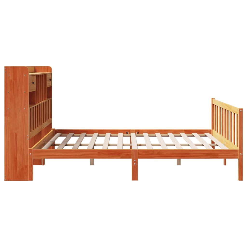 Massivholzbett mit Regal ohne Matratze Wachsbraun 200x200 cm