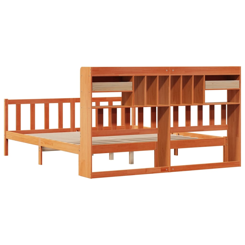 Massivholzbett mit Regal ohne Matratze Wachsbraun 200x200 cm
