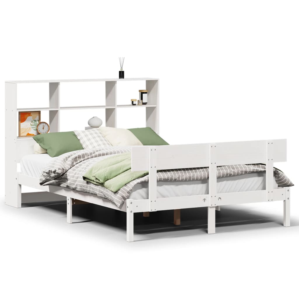 Lit en bois massif avec étagère sans matelas pin blanc 120x190 cm