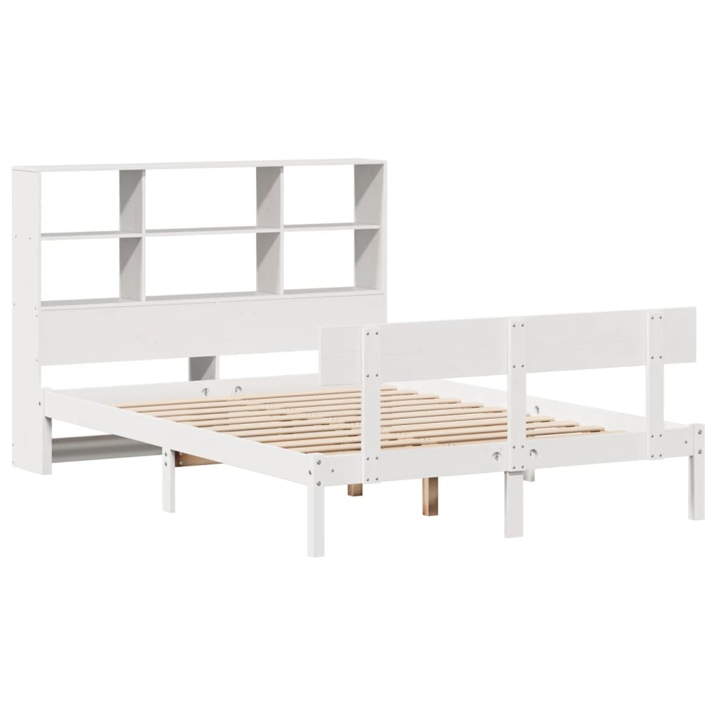 Lit en bois massif avec étagère sans matelas pin blanc 120x190 cm