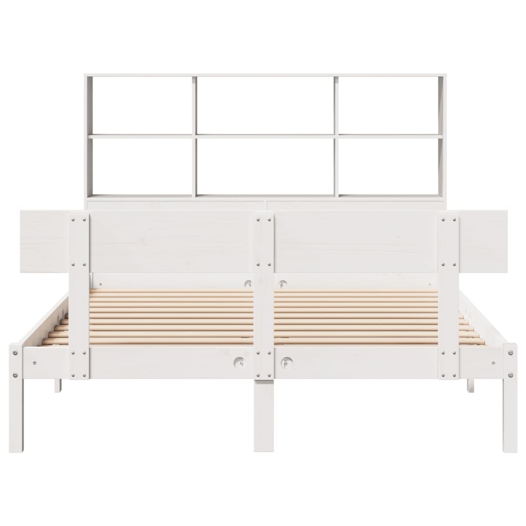 Lit en bois massif avec étagère sans matelas pin blanc 120x190 cm
