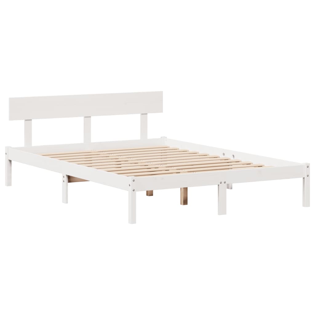 Lit en bois massif avec étagère sans matelas pin blanc 120x190 cm