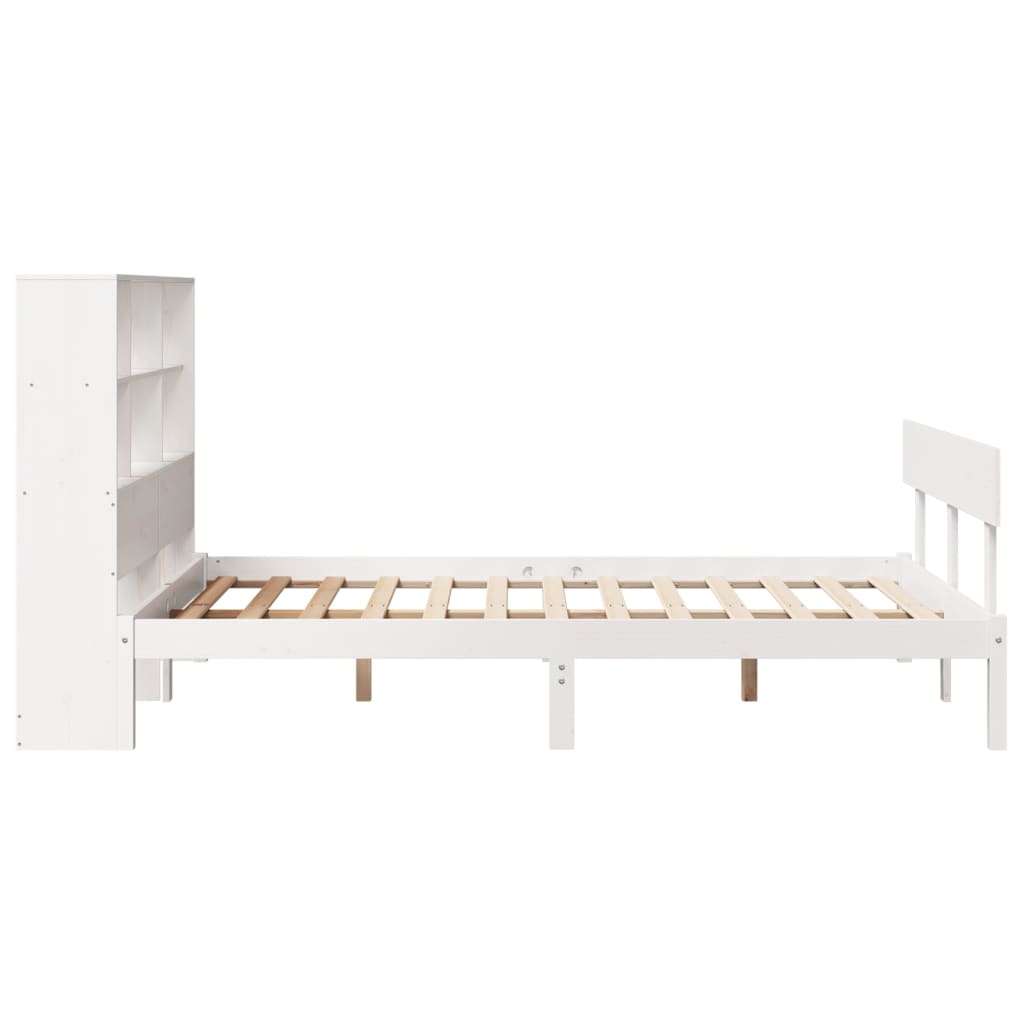 Lit en bois massif avec étagère sans matelas pin blanc 120x190 cm
