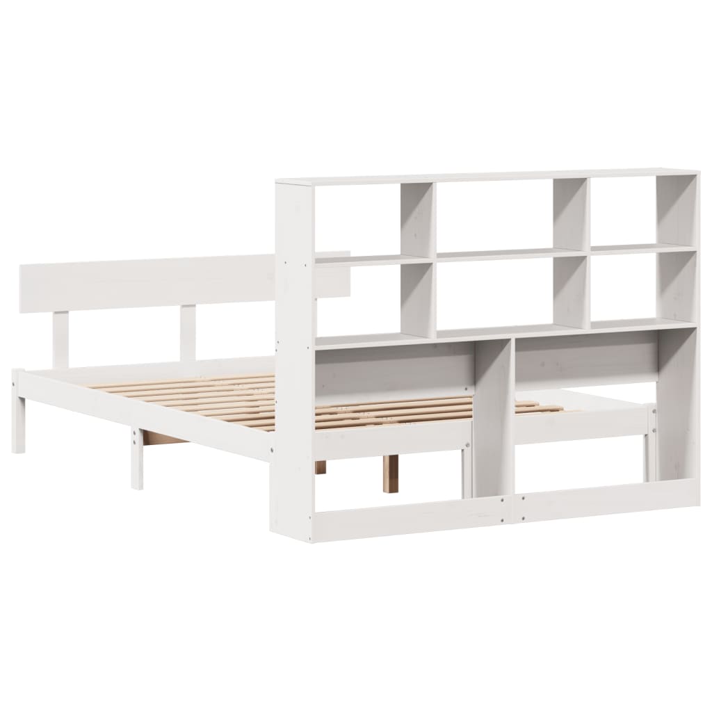 Lit en bois massif avec étagère sans matelas pin blanc 120x190 cm