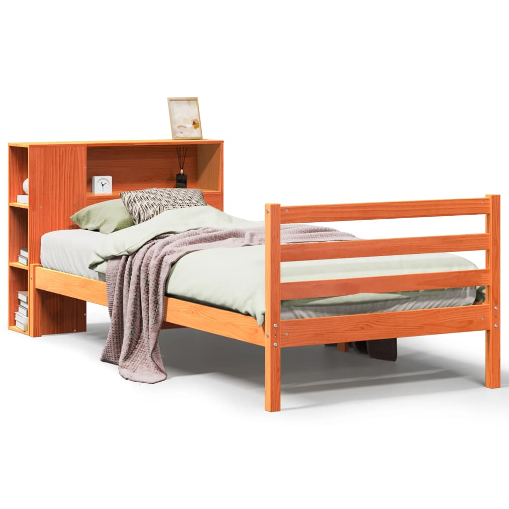 Massivholzbett mit Regal ohne Matratze Wachsbraun 100x200 cm