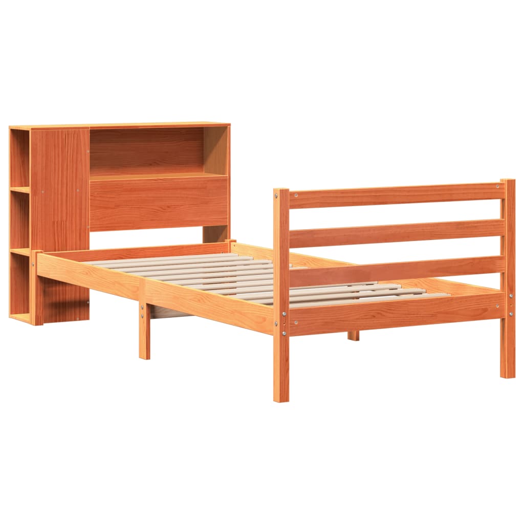 Massivholzbett mit Regal ohne Matratze Wachsbraun 100x200 cm