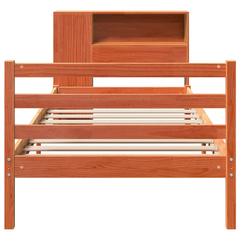 Massivholzbett mit Regal ohne Matratze Wachsbraun 100x200 cm
