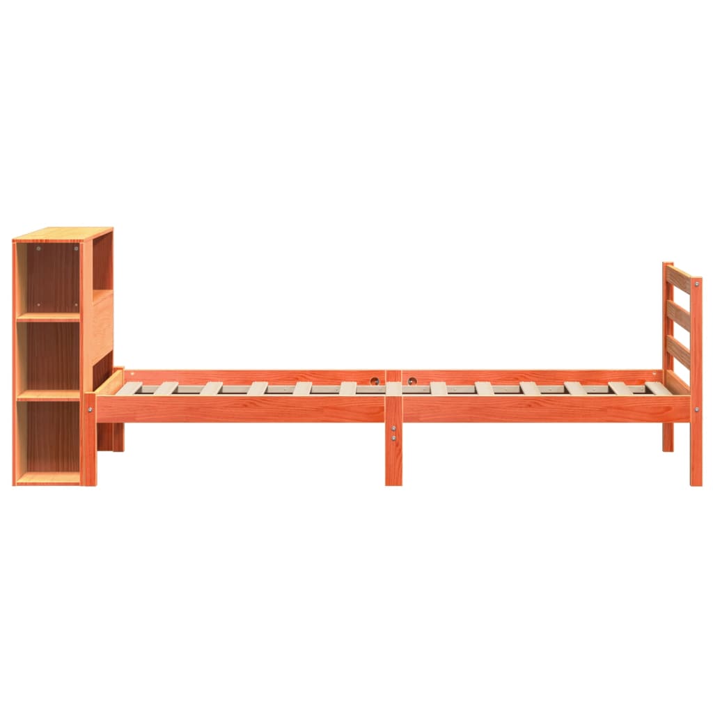 Massivholzbett mit Regal ohne Matratze Wachsbraun 100x200 cm