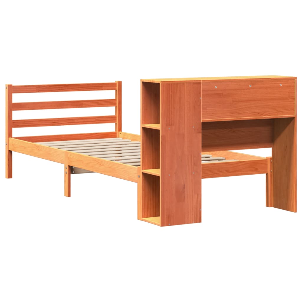 Massivholzbett mit Regal ohne Matratze Wachsbraun 100x200 cm
