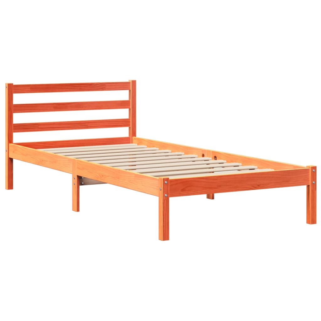 Massivholzbett mit Regal ohne Matratze Wachsbraun 100x200 cm