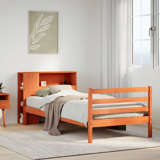 Massivholzbett mit Regal ohne Matratze Wachsbraun 100x200 cm