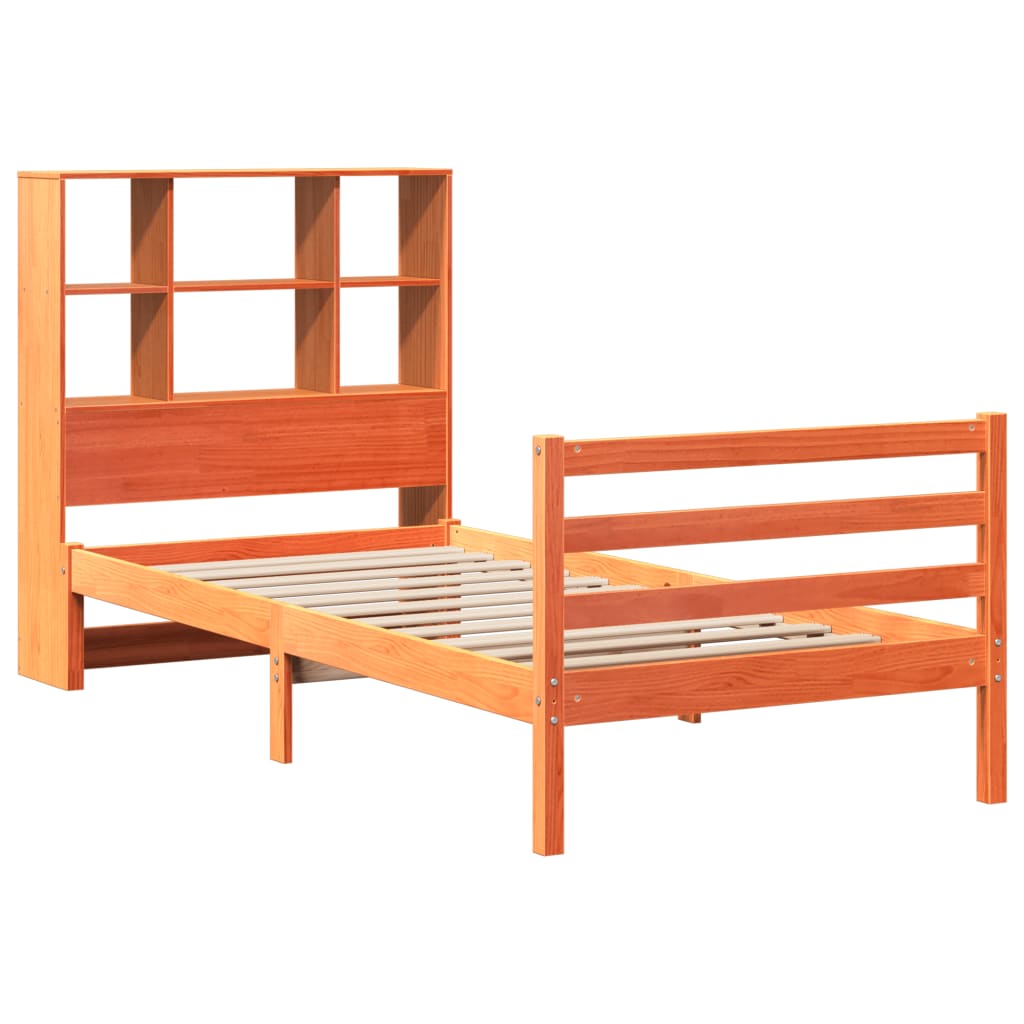 Massivholzbett mit Regal ohne Matratze Wachsbraun 100x200 cm