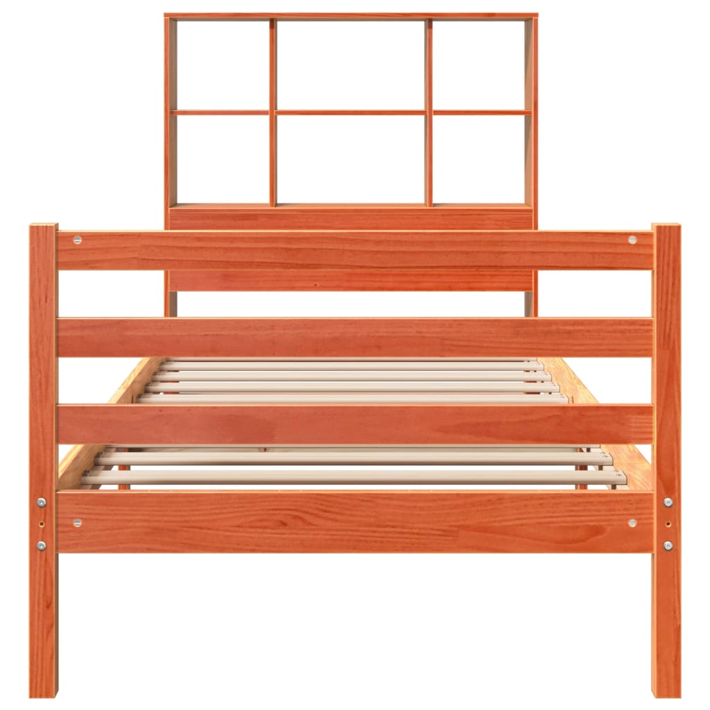 Massivholzbett mit Regal ohne Matratze Wachsbraun 100x200 cm