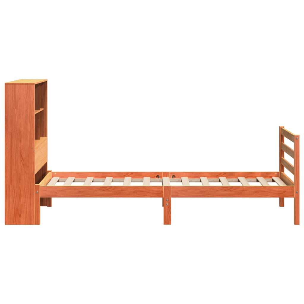 Massivholzbett mit Regal ohne Matratze Wachsbraun 100x200 cm