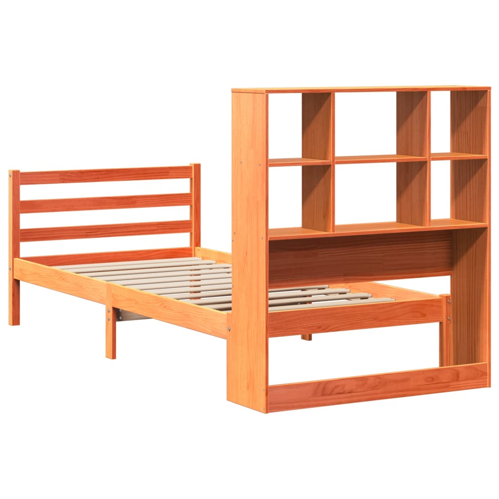 Massivholzbett mit Regal ohne Matratze Wachsbraun 100x200 cm