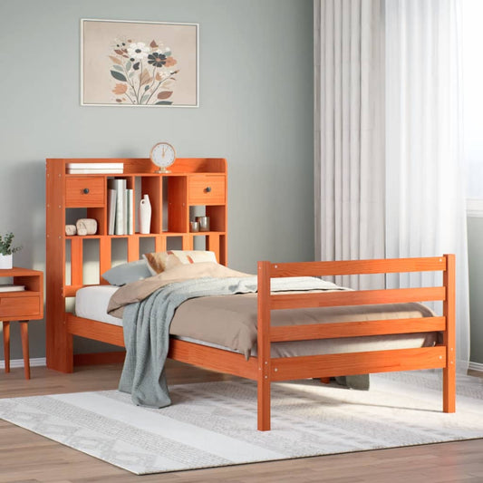 Massivholzbett mit Regal ohne Matratze Wachsbraun 100x200 cm
