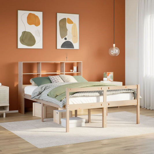 Massivholzbett mit Regal ohne Matratze 140x190 cm Kiefernholz