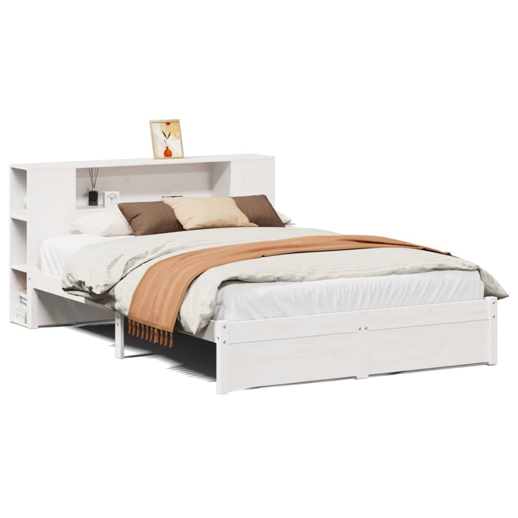 Lit en bois massif avec étagère sans matelas blanc 140x190 cm pin