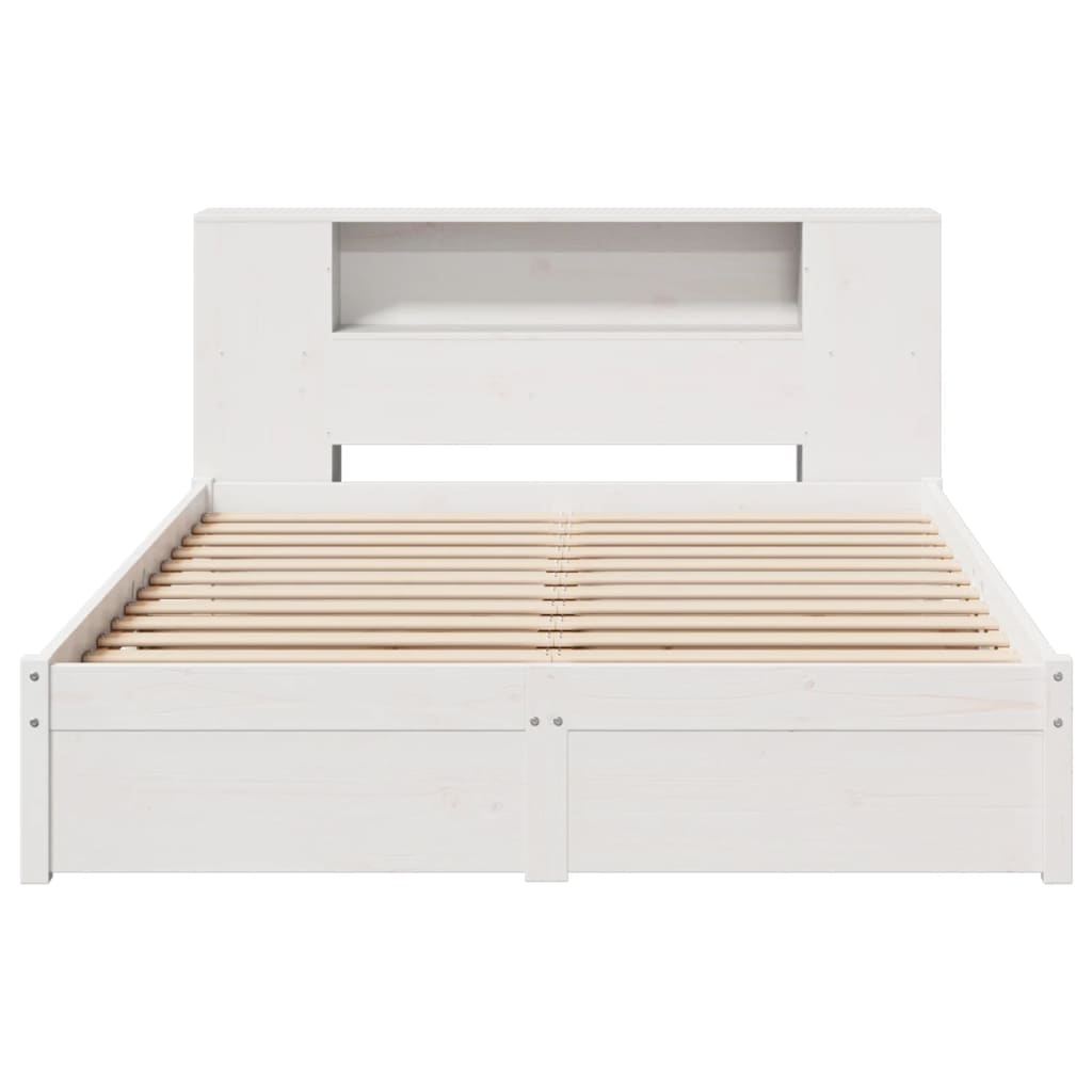 Lit en bois massif avec étagère sans matelas pin blanc 120x200 cm