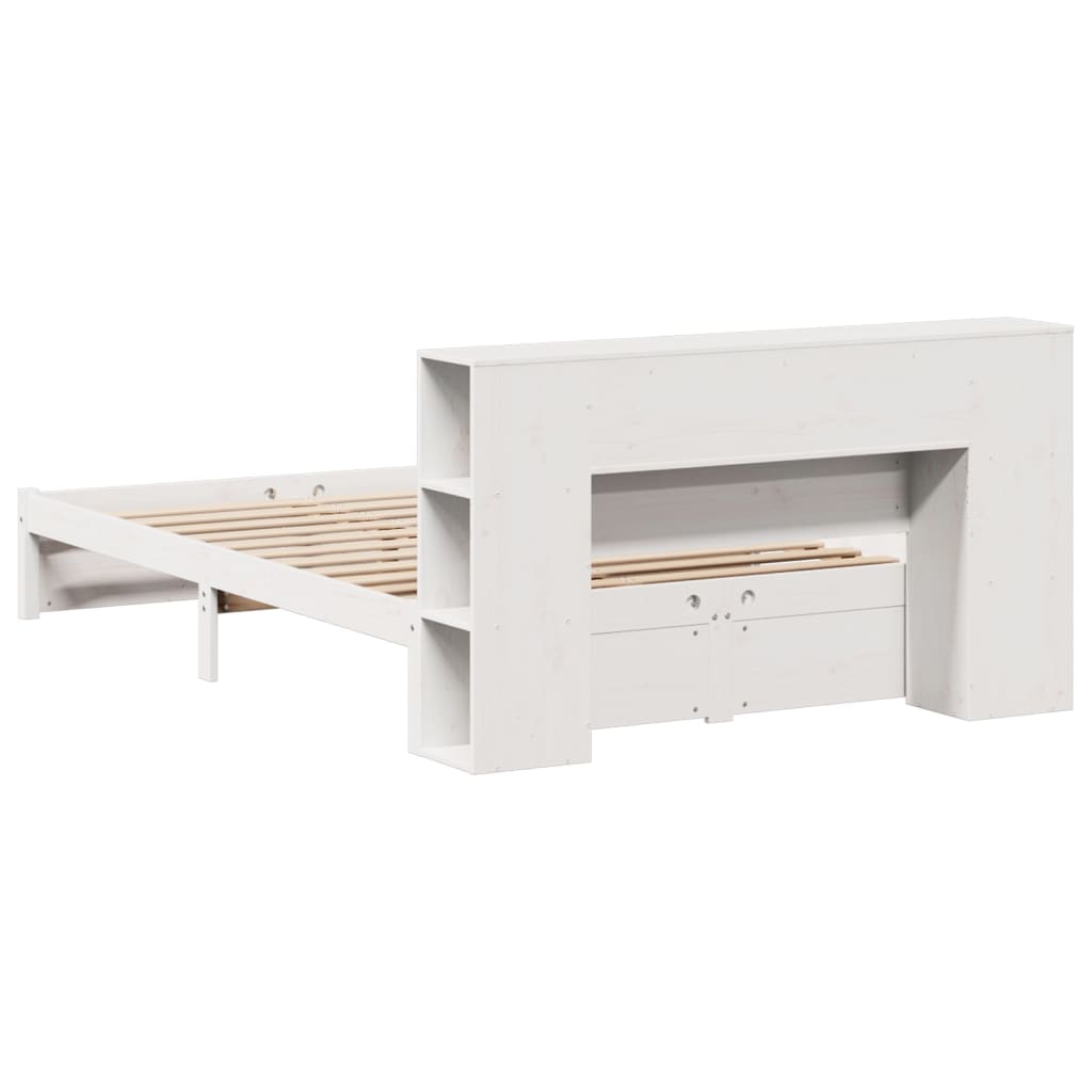 Lit en bois massif avec étagère sans matelas blanc 140x200 cm pin