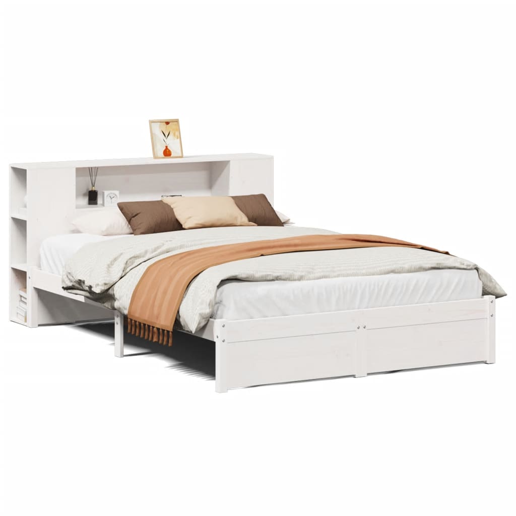 Lit en bois massif avec étagère sans matelas blanc 150x200 cm pin