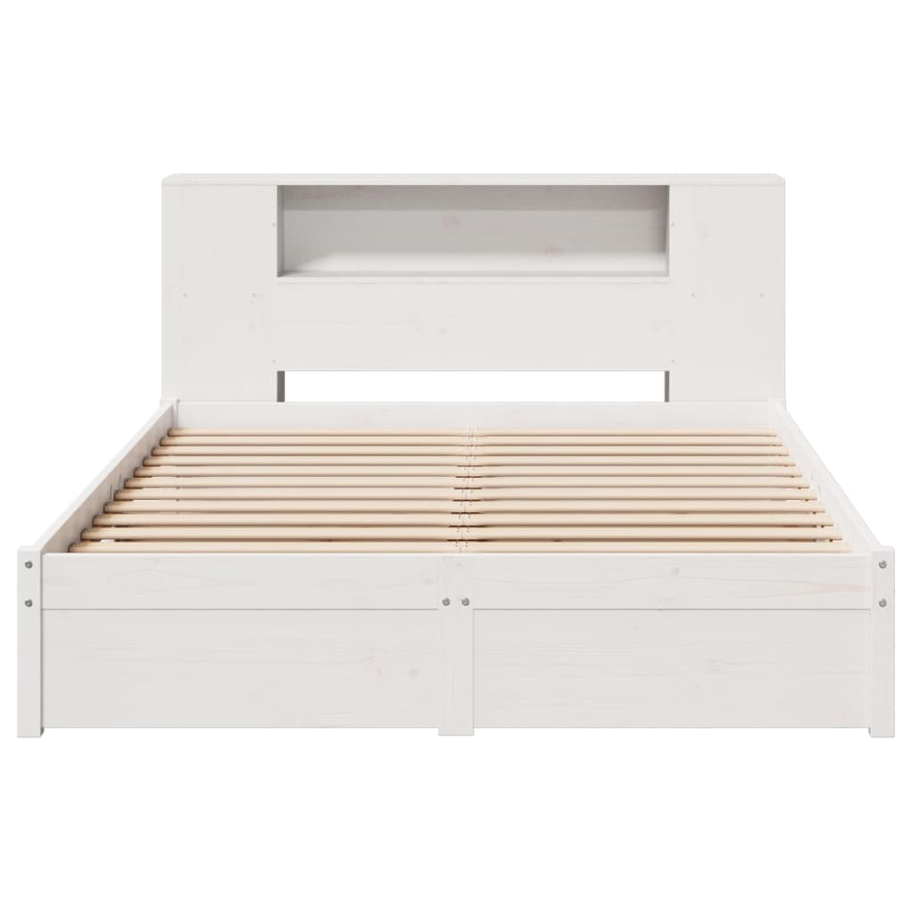 Lit en bois massif avec étagère sans matelas blanc 150x200 cm pin