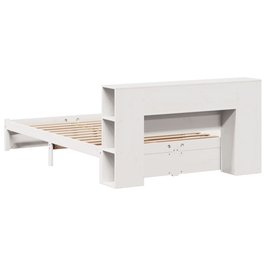 Lit en bois massif avec étagère sans matelas blanc 150x200 cm pin