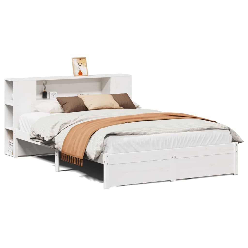 Lit en bois massif avec étagère sans matelas blanc 160x200 cm pin