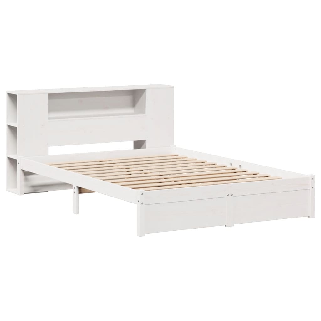 Lit en bois massif avec étagère sans matelas blanc 160x200 cm pin