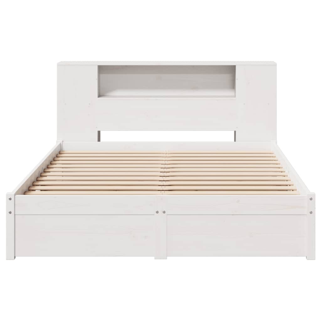 Lit en bois massif avec étagère sans matelas blanc 160x200 cm pin