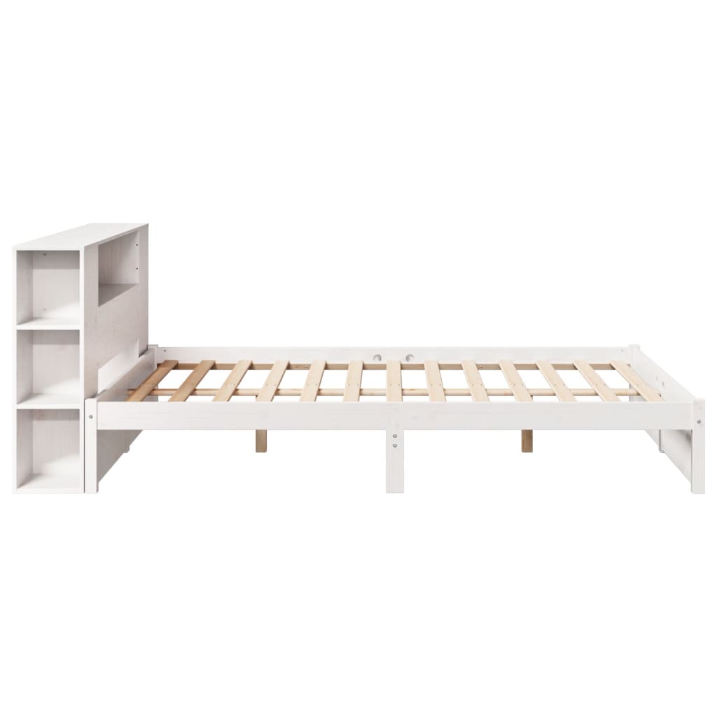 Lit en bois massif avec étagère sans matelas blanc 160x200 cm pin