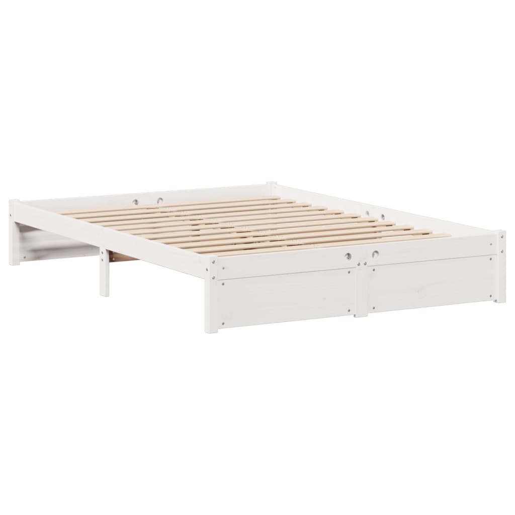 Lit en bois massif avec étagère sans matelas blanc 160x200 cm pin