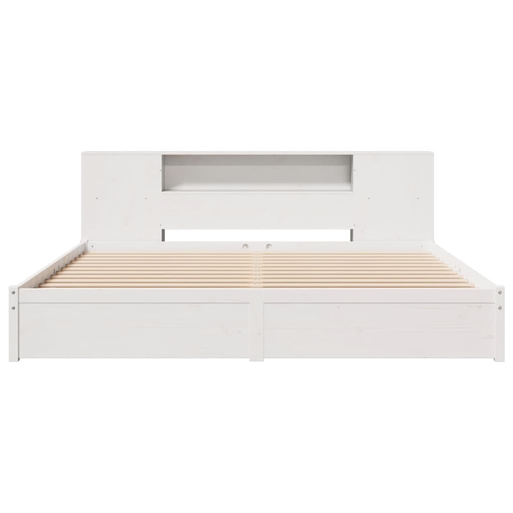 Lit en bois massif avec étagère sans matelas blanc 180x200 cm pin