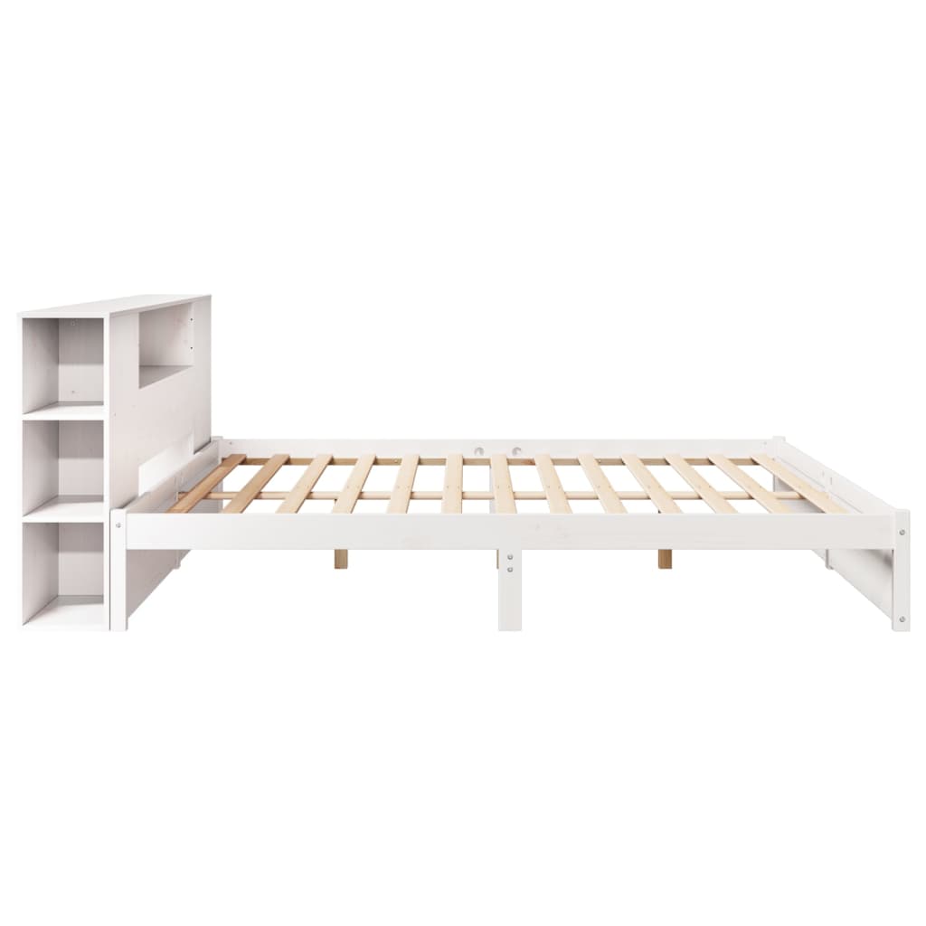 Lit en bois massif avec étagère sans matelas blanc 180x200 cm pin