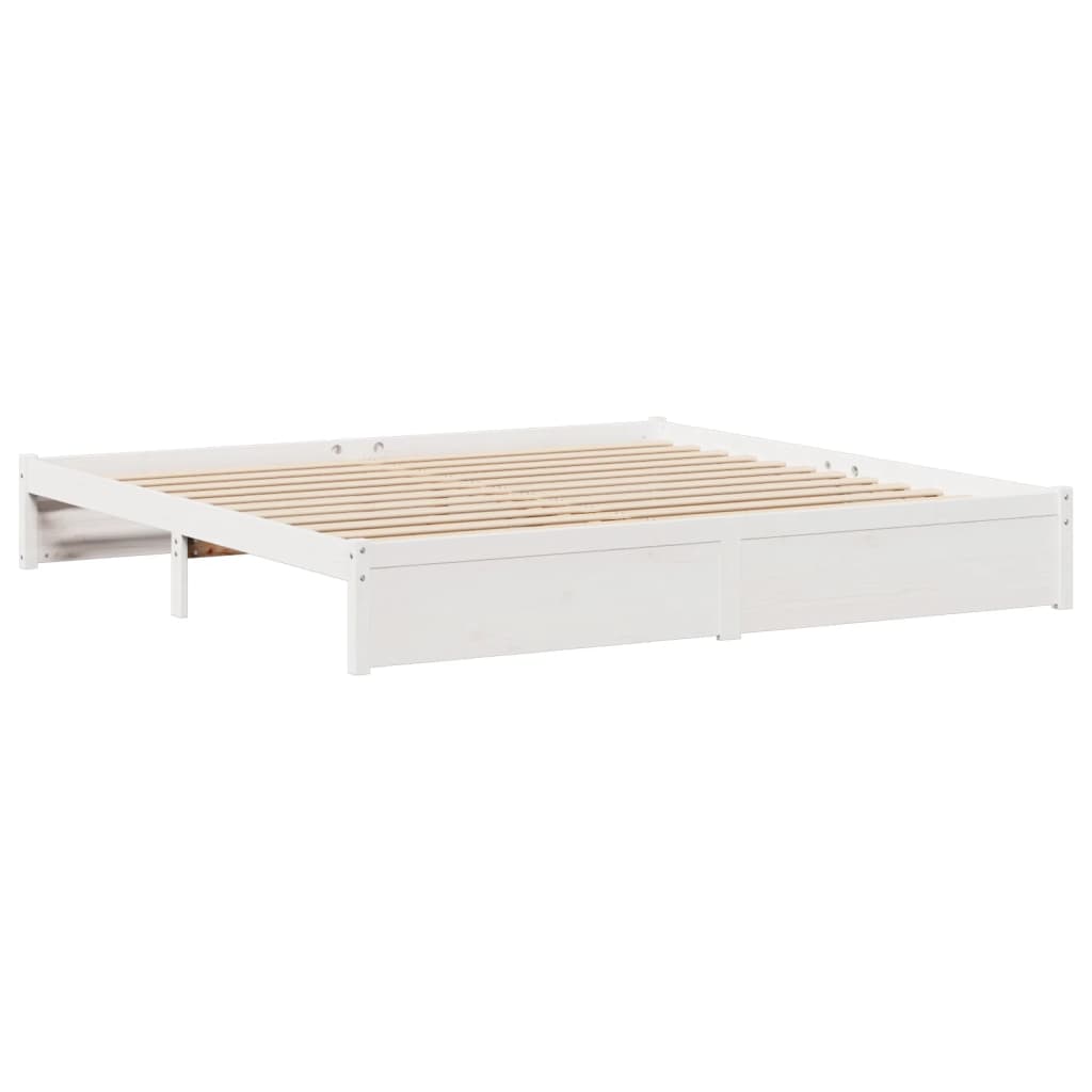 Lit en bois massif avec étagère sans matelas blanc 180x200 cm pin