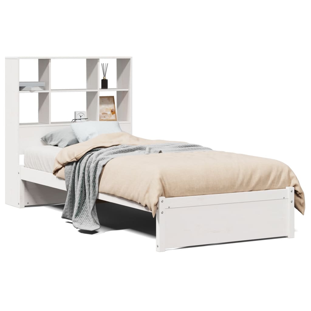 Lit en bois massif avec étagère sans matelas pin blanc 90x190 cm