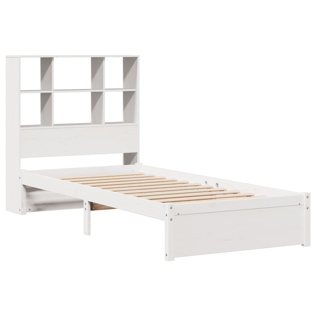 Lit en bois massif avec étagère sans matelas pin blanc 90x190 cm