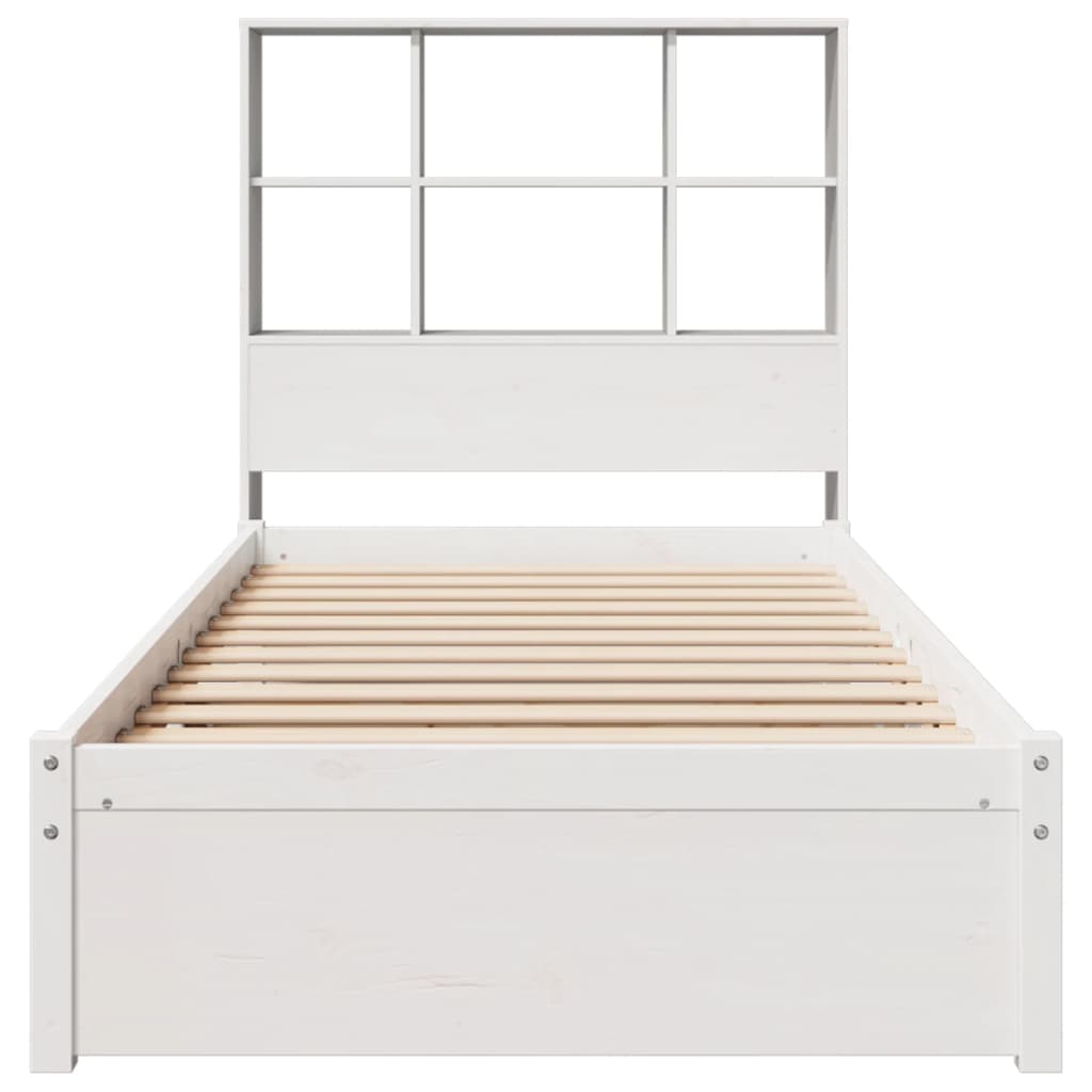 Lit en bois massif avec étagère sans matelas pin blanc 90x190 cm