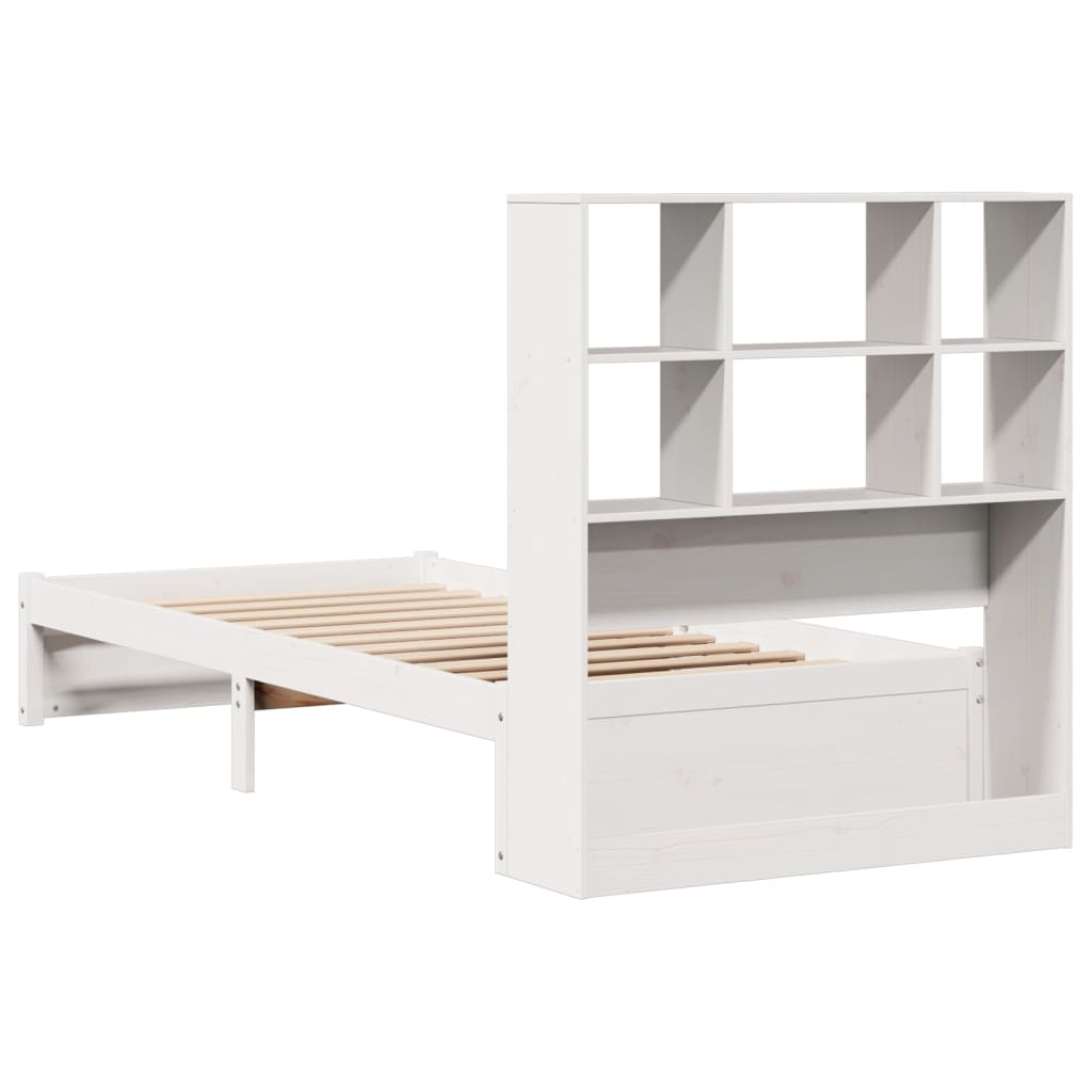 Lit en bois massif avec étagère sans matelas pin blanc 90x190 cm