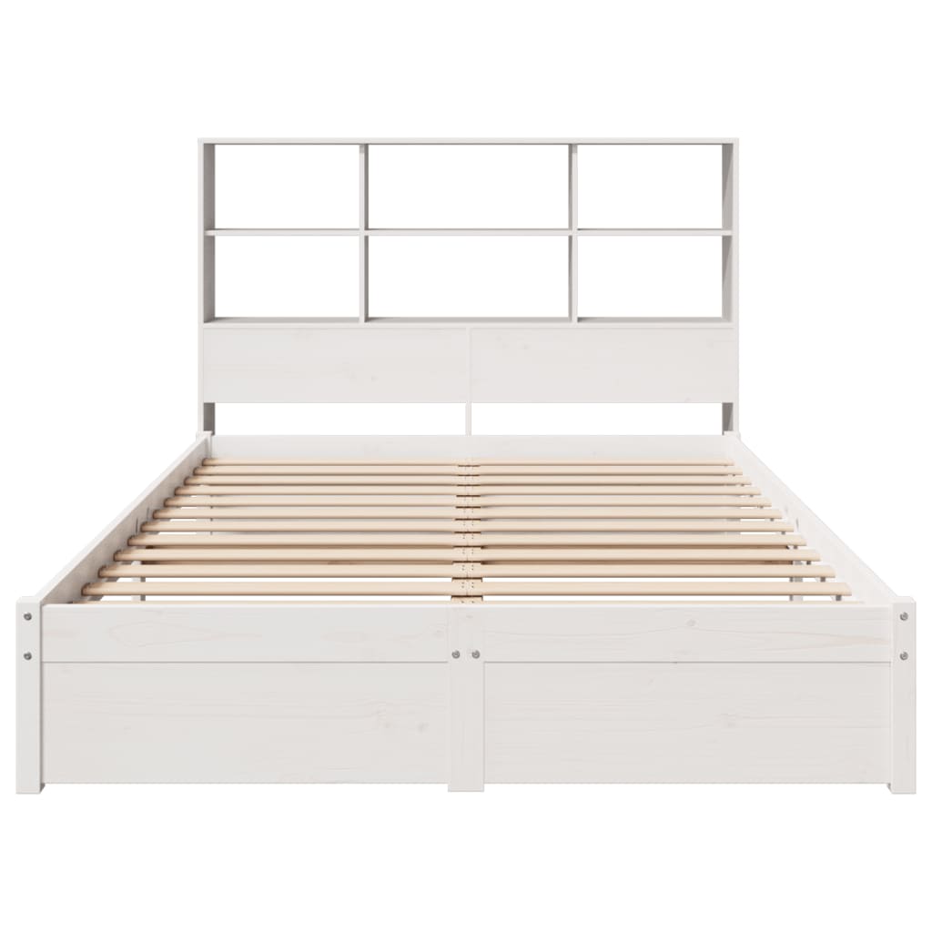Lit en bois massif avec étagère sans matelas blanc 140x190 cm pin