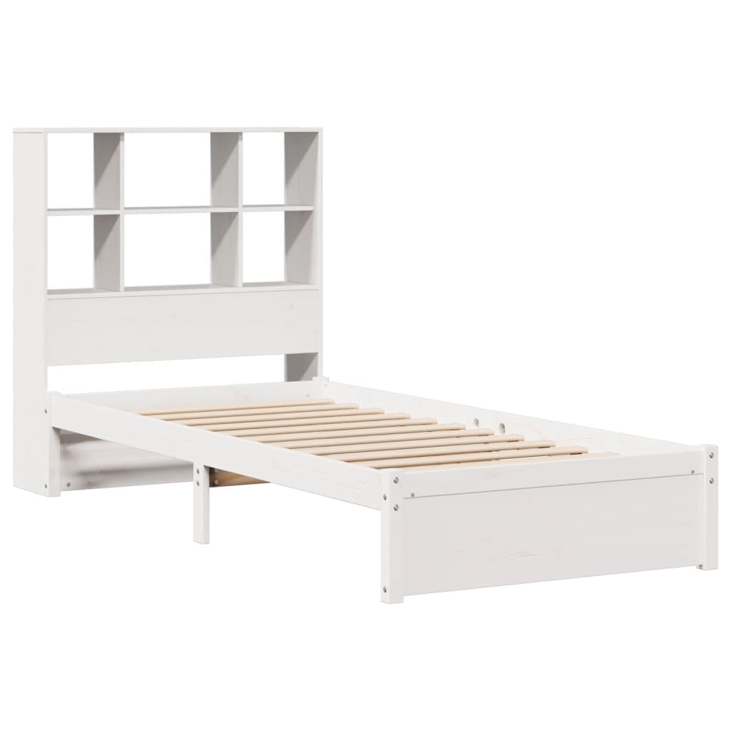 Lit en bois massif avec étagère sans matelas pin blanc 90x200 cm