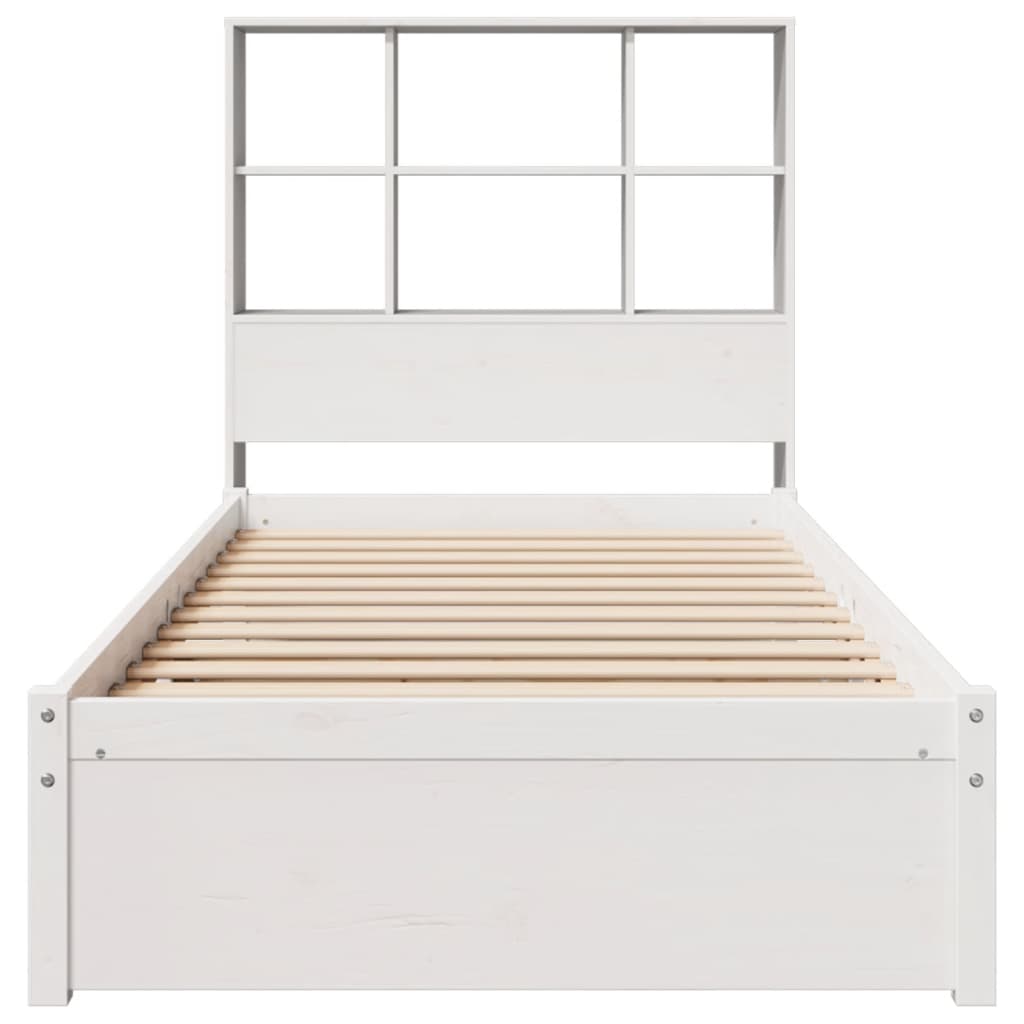 Lit en bois massif avec étagère sans matelas pin blanc 90x200 cm