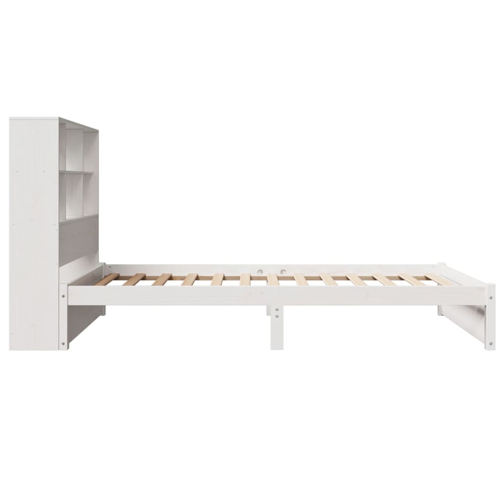 Lit en bois massif avec étagère sans matelas pin blanc 90x200 cm