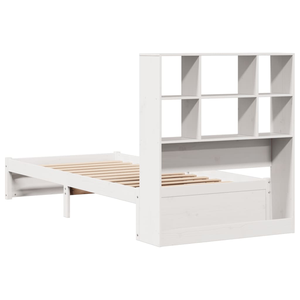 Lit en bois massif avec étagère sans matelas pin blanc 90x200 cm
