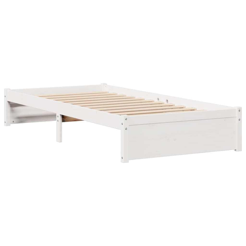 Lit en bois massif avec étagère sans matelas pin blanc 90x200 cm