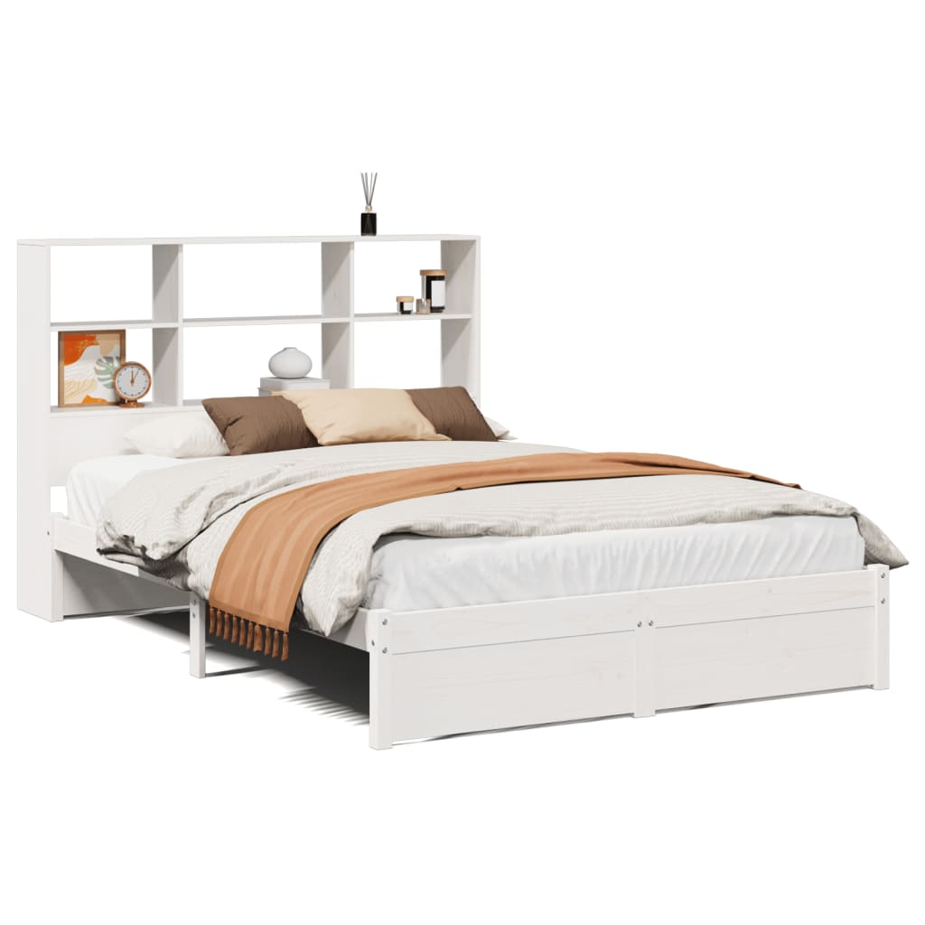 Lit en bois massif avec étagère sans matelas blanc 140x200 cm pin