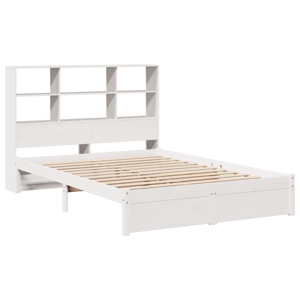 Lit en bois massif avec étagère sans matelas blanc 140x200 cm pin