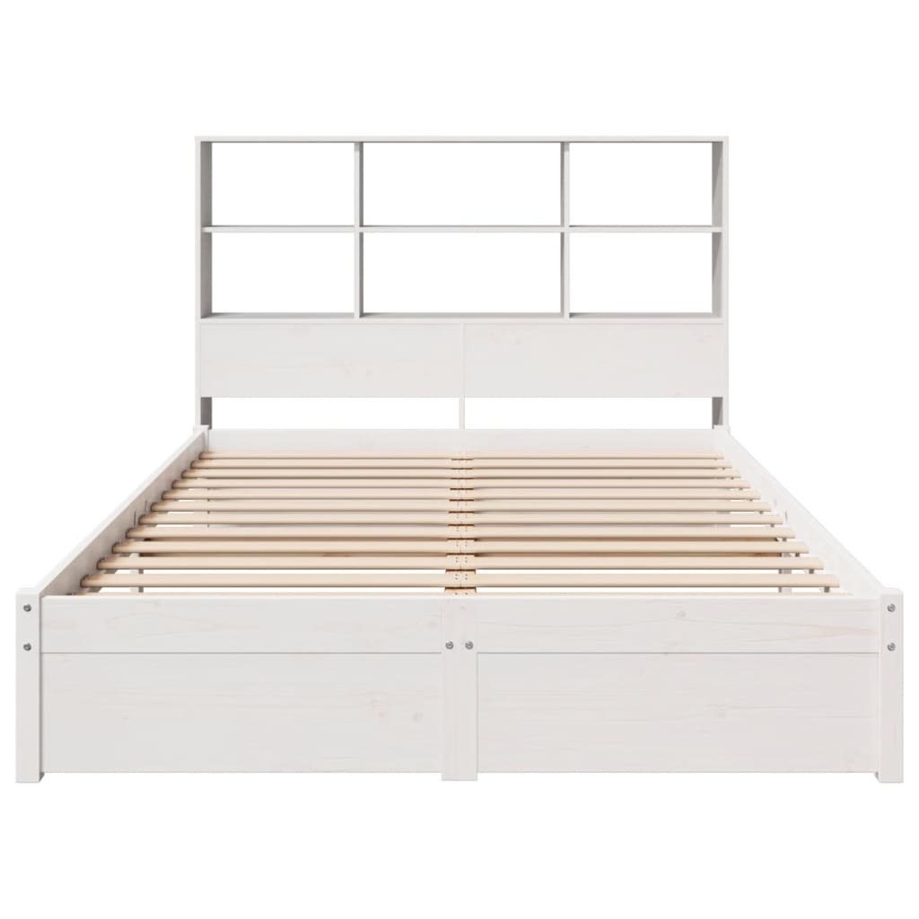 Lit en bois massif avec étagère sans matelas blanc 140x200 cm pin