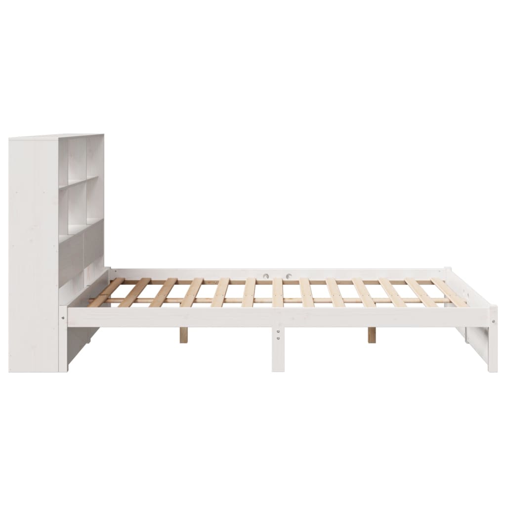 Lit en bois massif avec étagère sans matelas blanc 140x200 cm pin
