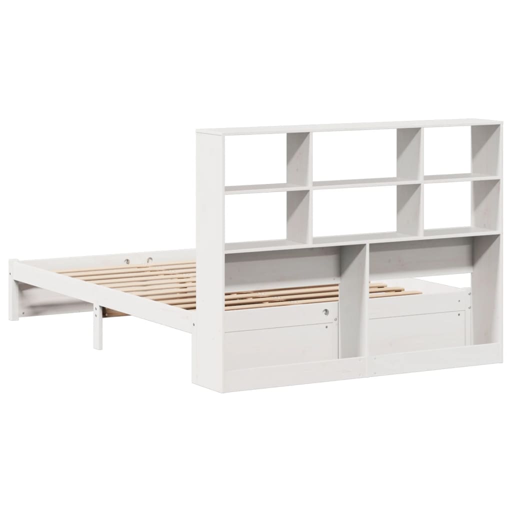 Lit en bois massif avec étagère sans matelas blanc 140x200 cm pin